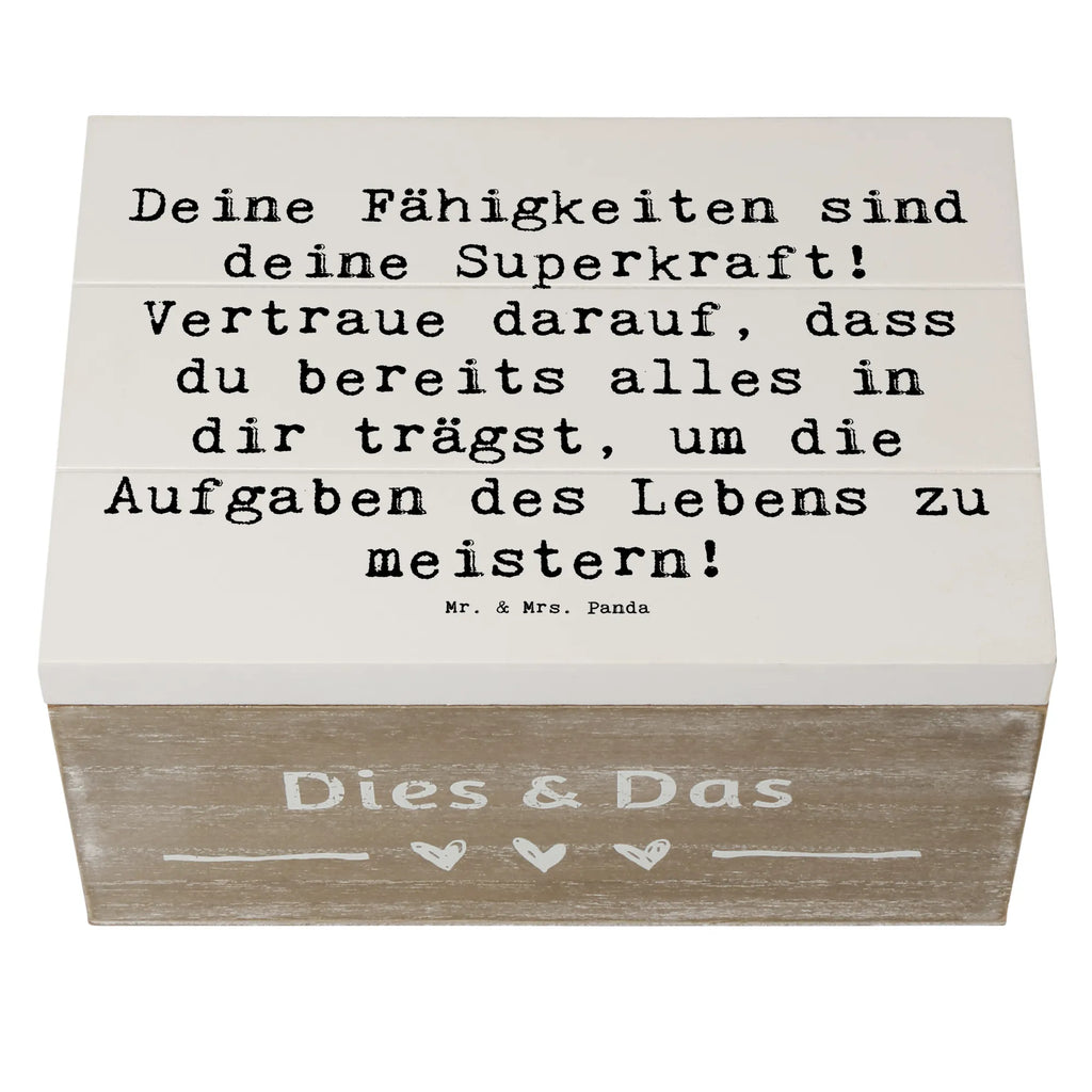 Wooden chest Saying Deine Fähigkeiten sind deine Superkraft! Vertraue darauf, dass du bereits alles in dir trägst, um die Aufgaben des Lebens zu meistern! Schatulle, Erinnerungskiste, Geschenkbox, Holzkiste, Geschenkdose, Kiste, Schatzkiste, Truhe, XXL, Dekokiste, Aufbewahrungsbox, Erinnerungsbox