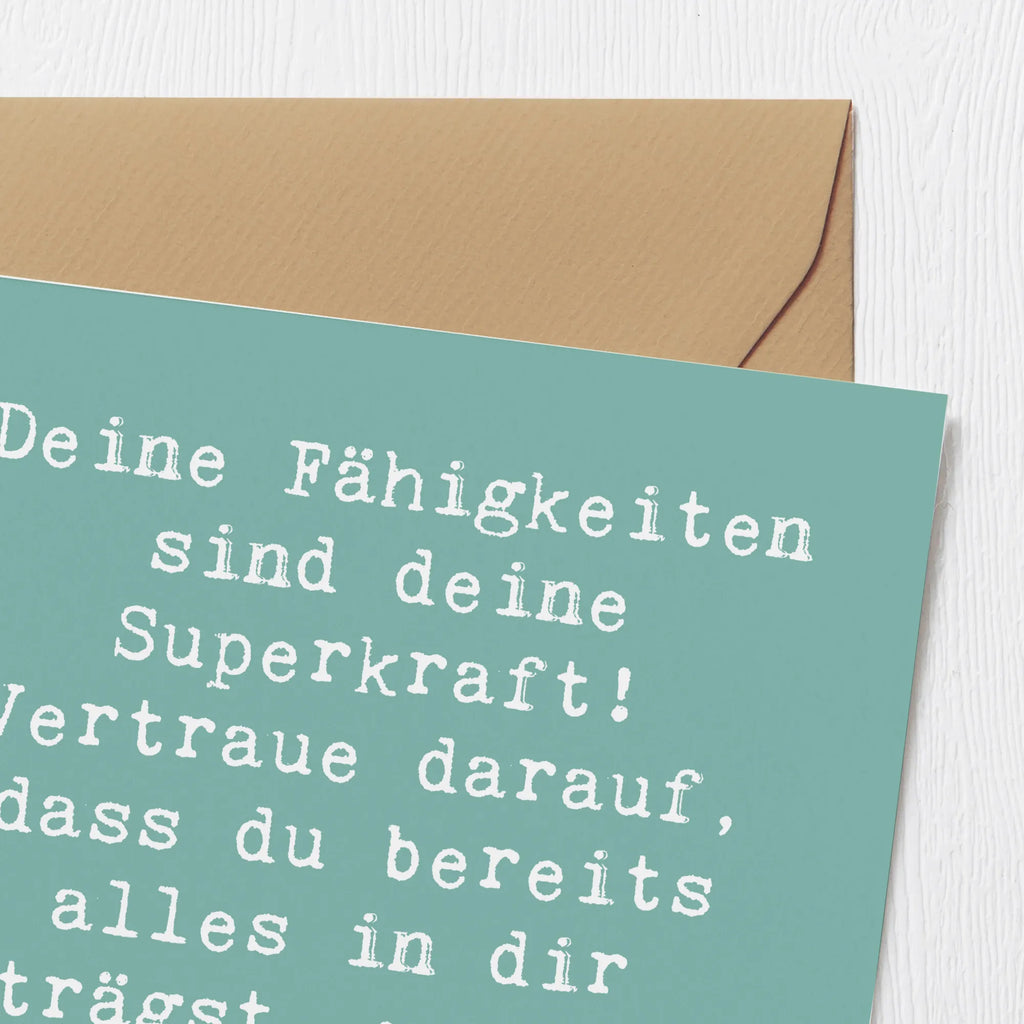Deluxe Card Saying Deine Fähigkeiten sind deine Superkraft! Vertraue darauf, dass du bereits alles in dir trägst, um die Aufgaben des Lebens zu meistern! Geburtstagskarte, Grußkarte, Karte, Klappkarte, Einladungskarte, Hochwertige Klappkarte, Hochwertige Grußkarte, Glückwunschkarte, Hochzeitskarte