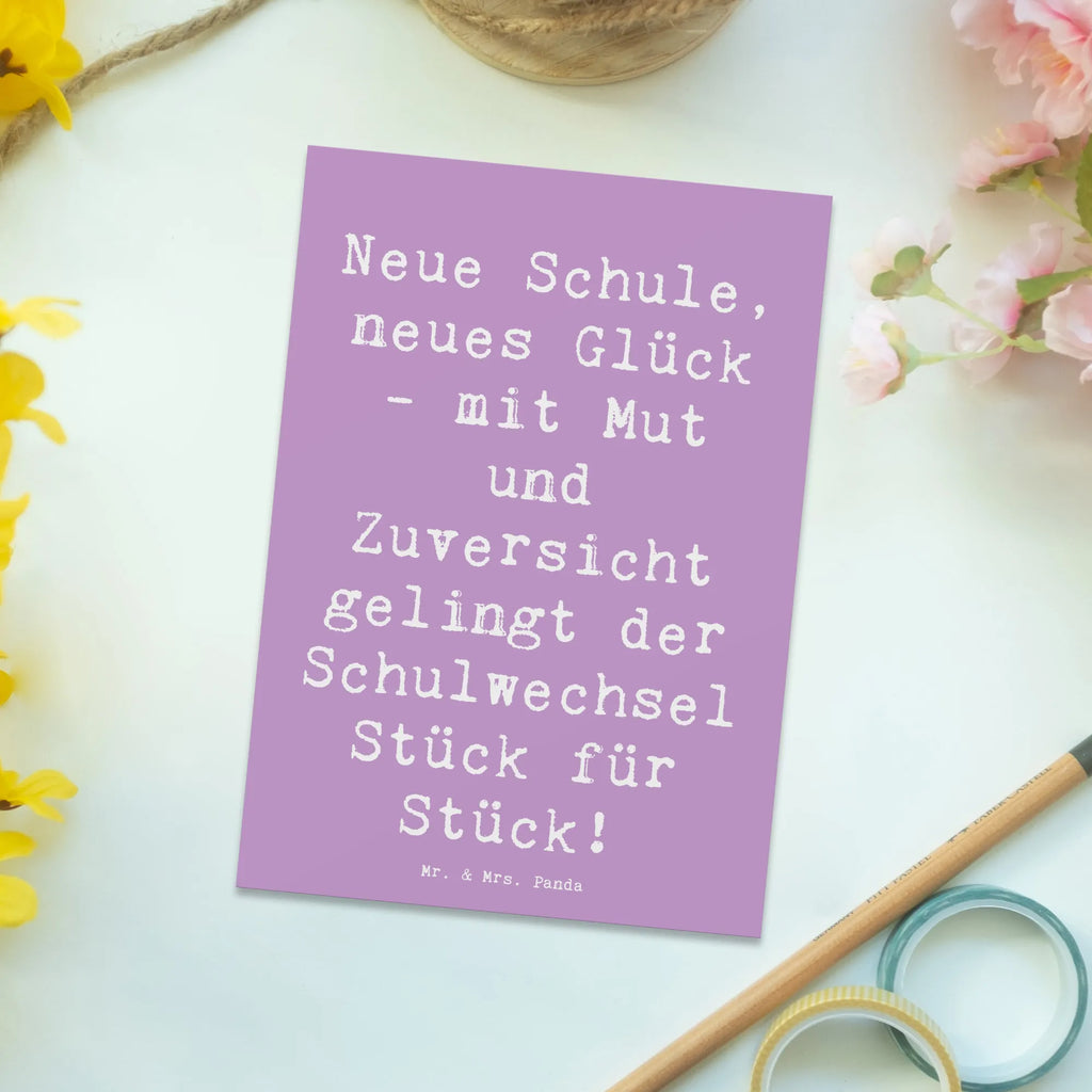 Postcard Saying Neue Schule, neues Glück - mit Mut und Zuversicht gelingt der Schulwechsel Stück für Stück! Postkarten, bildkarte, spruchkarte, kunstkarte, Designkarte, Grußkarte, Motivkarte, Postkarte, Kunstkarten, Ansichtskarte, Fotokarte, einzelkarte, Ansichtskarten, shopify, schöne sprüche, liebe, freude, lebensweisheiten, alltag verschönern, spruch kollektion, geschenkideen, Einzigartig, mr and mrs panda, sprüche, Kreativ, Dekoration, nachhaltige geschenke, zitate, glück, sprüche sammlung, motivation, wanddeko, inspiration, wohnaccessoires, Lächeln