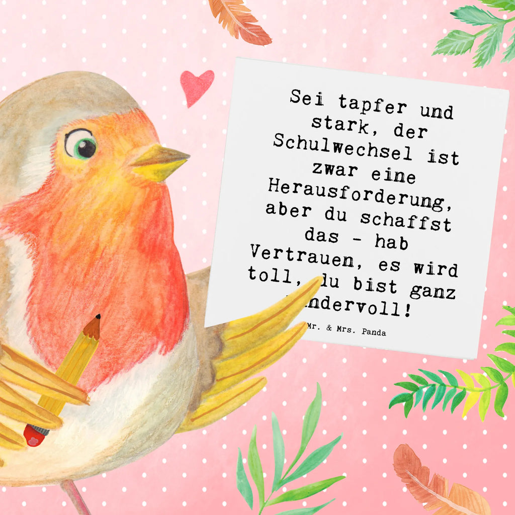 Deluxe Card Saying Sei tapfer und stark, der Schulwechsel ist zwar eine Herausforderung, aber du schaffst das - hab Vertrauen, es wird toll, du bist ganz wundervoll! Hochwertige Grußkarte, Karte, Hochwertige Klappkarte, Einladungskarte, Hochzeitskarte, Klappkarte, Glückwunschkarte, Grußkarte, Geburtstagskarte, sprüche, zitate, spruch kollektion, inspiration, motivation, lebensweisheiten, geschenkideen, wanddeko, wohnaccessoires, sprüche sammlung, schöne sprüche, glück, liebe, freude, lächeln, alltag verschönern, nachhaltige geschenke, dekoration, kreativ, einzigartig, shopify, mr and mrs panda