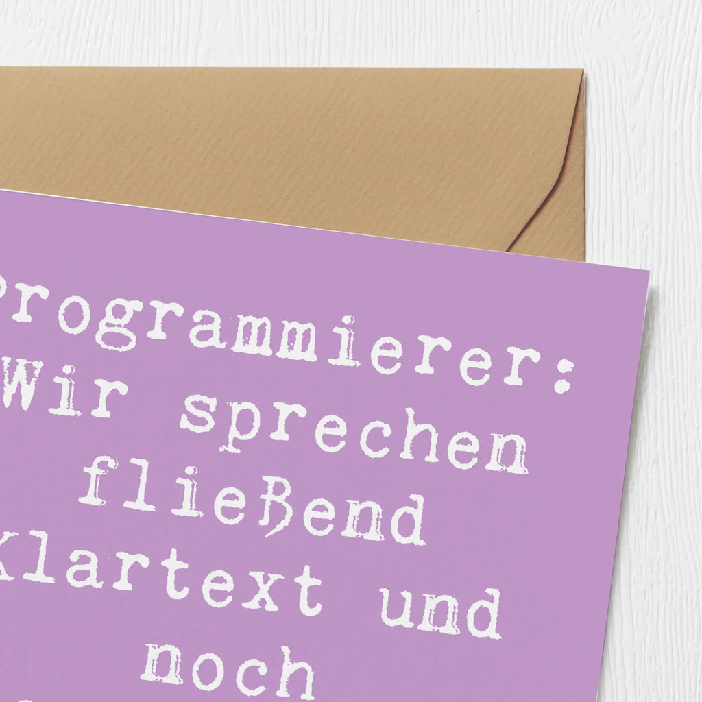 Deluxe Card Saying Programmierer: Wir sprechen fließend Klartext und noch fließender Code! Klappkarte, Hochzeitskarte, Grußkarte, Hochwertige Grußkarte, Hochwertige Klappkarte, Geburtstagskarte, Karte, Einladungskarte, Glückwunschkarte, Beruf, Ausbildung, Jubiläum, Abschied, Rente, Kollege, Kollegin, Geschenk, Schenken, Arbeitskollege, Mitarbeiter, Firma, Danke, Dankeschön