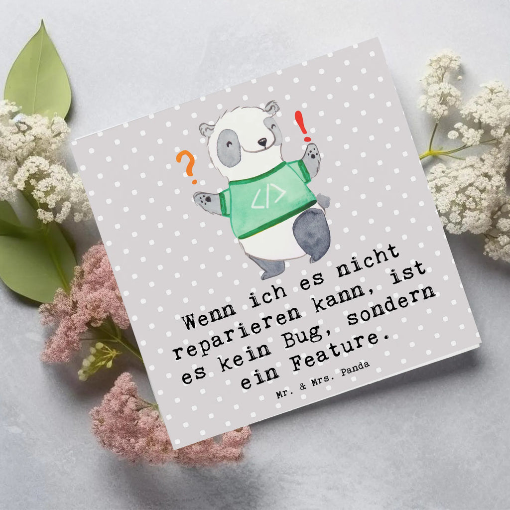 Deluxe Card Wenn ich es nicht reparieren kann, ist es kein Bug, sondern ein Feature. Grußkarte, Glückwunschkarte, Karte, Hochzeitskarte, Hochwertige Klappkarte, Hochwertige Grußkarte, Einladungskarte, Geburtstagskarte, Klappkarte, Beruf, Ausbildung, Jubiläum, Abschied, Rente, Kollege, Kollegin, Geschenk, Schenken, Arbeitskollege, Mitarbeiter, Firma, Danke, Dankeschön