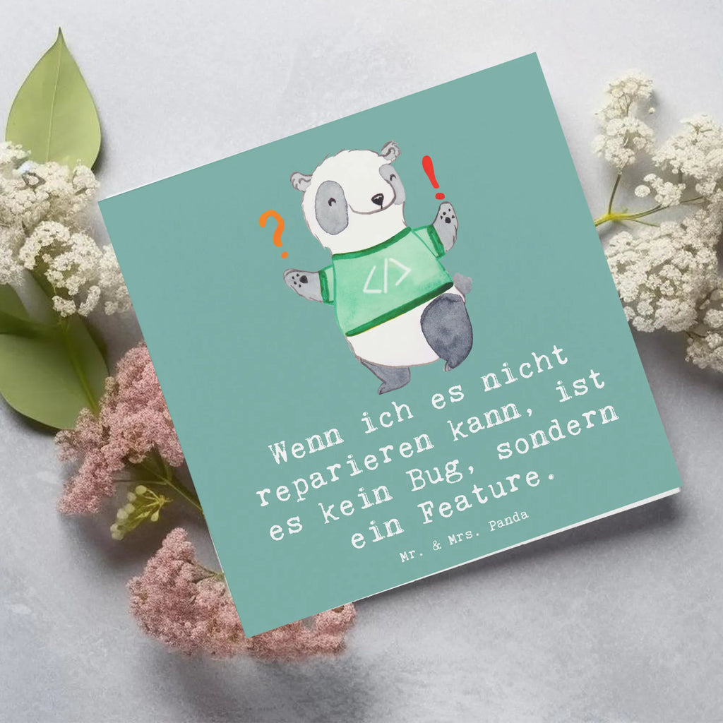 Deluxe Card Wenn ich es nicht reparieren kann, ist es kein Bug, sondern ein Feature. Grußkarte, Glückwunschkarte, Karte, Hochzeitskarte, Hochwertige Klappkarte, Hochwertige Grußkarte, Einladungskarte, Geburtstagskarte, Klappkarte, Beruf, Ausbildung, Jubiläum, Abschied, Rente, Kollege, Kollegin, Geschenk, Schenken, Arbeitskollege, Mitarbeiter, Firma, Danke, Dankeschön