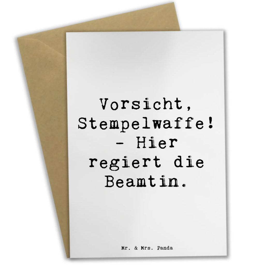 Greetings card Saying Vorsicht, Stempelwaffe! - Hier regiert die Beamtin. Ansichtskarten, Grußkarte, Einladungskarte, Glückwunschkarte, Geburtstagskarte, Karte, Hochzeitskarte, Klappkarte, Beruf, Ausbildung, Jubiläum, Abschied, Rente, Kollege, Kollegin, Geschenk, Schenken, Arbeitskollege, Mitarbeiter, Firma, Danke, Dankeschön