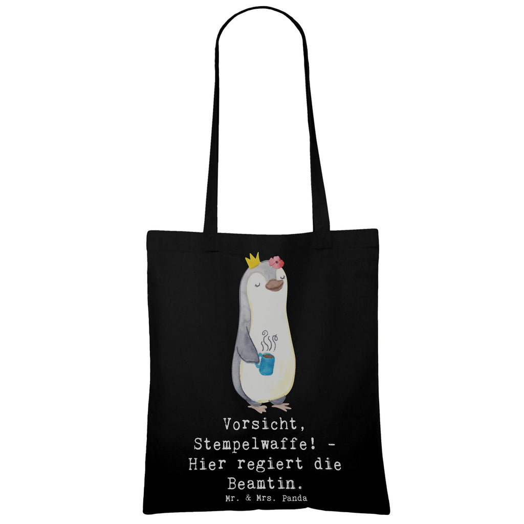 Tote bag Vorsicht, Stempelwaffe! - Hier regiert die Beamtin. Jutetasche, Tragetasche, Strandtasche, Stoffbeutel, Beutel, Einkaufstüte, Einkaufstasche, Beuteltasche, Laptoptasche, Umhängetasche, Tasche, Schultertasche, Badetasche, Jutebeutel, Stofftasche, Shopper, Beruf, Ausbildung, Jubiläum, Abschied, Rente, Kollege, Kollegin, Geschenk, Schenken, Arbeitskollege, Mitarbeiter, Firma, Danke, Dankeschön