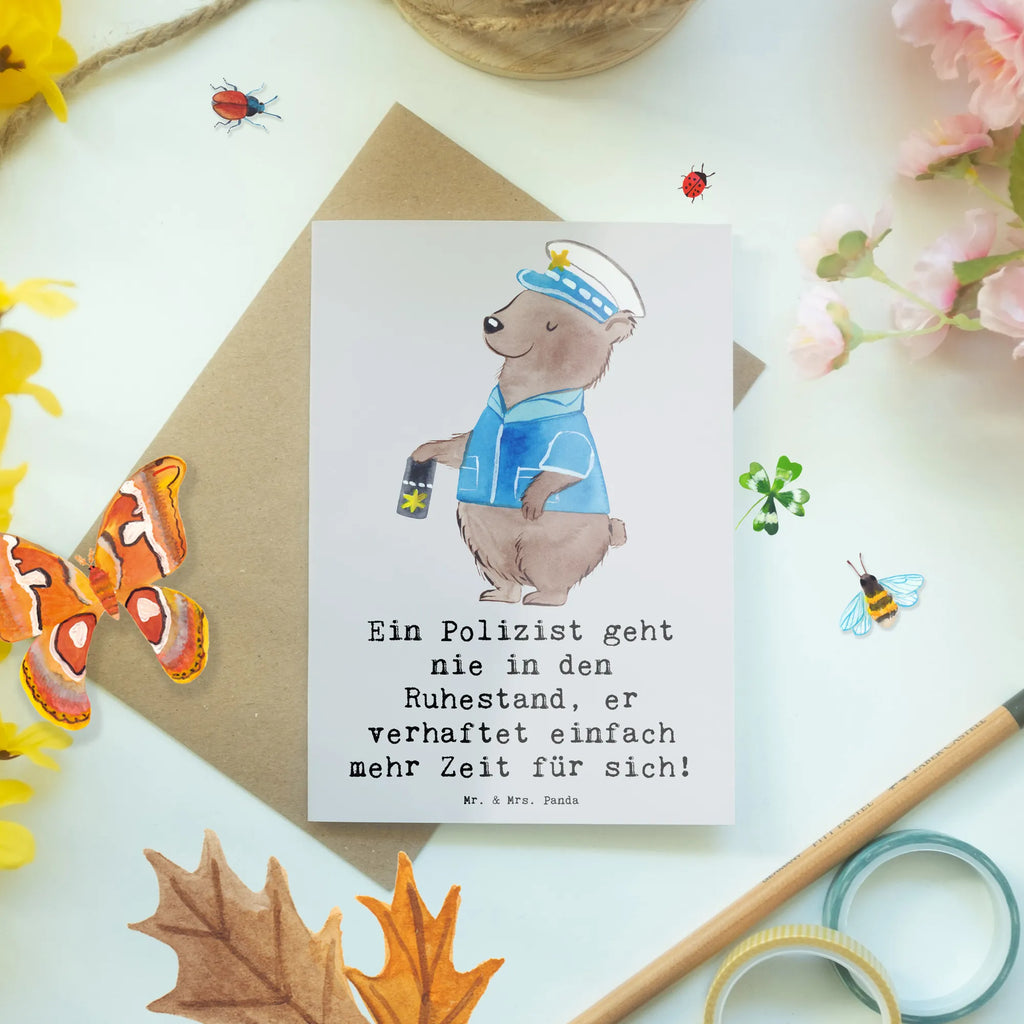 Greetings card Ein Polizist geht nie in den Ruhestand, er verhaftet einfach mehr Zeit für sich! Einladungskarte, Klappkarte, Karte, Glückwunschkarte, Hochzeitskarte, Ansichtskarten, Grußkarte, Geburtstagskarte, Beruf, Ausbildung, Jubiläum, Abschied, Rente, Kollege, Kollegin, Geschenk, Schenken, Arbeitskollege, Mitarbeiter, Firma, Danke, Dankeschön