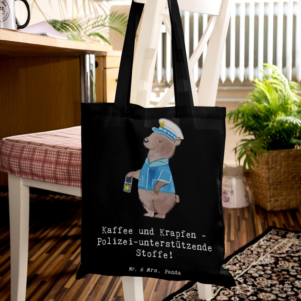 Tote bag Kaffee und Krapfen - Polizei-unterstützende Stoffe! Schultertasche, Tasche, Jutebeutel, Umhängetasche, Strandtasche, Beutel, Beuteltasche, Tragetasche, Einkaufstasche, Stoffbeutel, Jutetasche, Laptoptasche, Einkaufstüte, Stofftasche, Badetasche, Shopper, Beruf, Ausbildung, Jubiläum, Abschied, Rente, Kollege, Kollegin, Geschenk, Schenken, Arbeitskollege, Mitarbeiter, Firma, Danke, Dankeschön