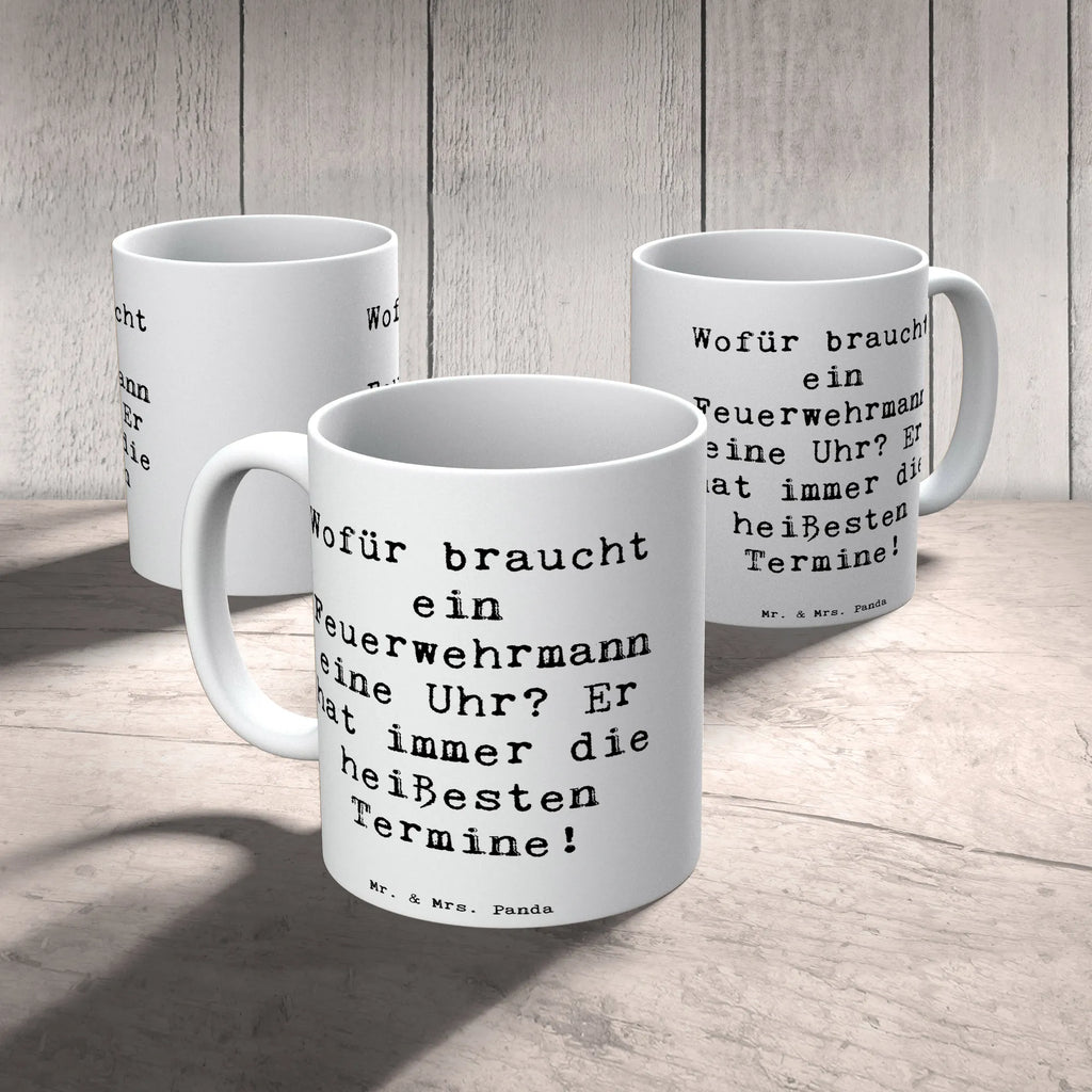 Mug Saying Wofür braucht ein Feuerwehrmann eine Uhr? Er hat immer die heißesten Termine! Bürotasse, Geschenktasse, Kaffeetasse, Porzellantasse, Tasse, Tasse mit Zitaten, Tasse mit Motiven, Keramiktasse, Teetasse, Beruf, Ausbildung, Jubiläum, Abschied, Rente, Kollege, Kollegin, Geschenk, Schenken, Arbeitskollege, Mitarbeiter, Firma, Danke, Dankeschön