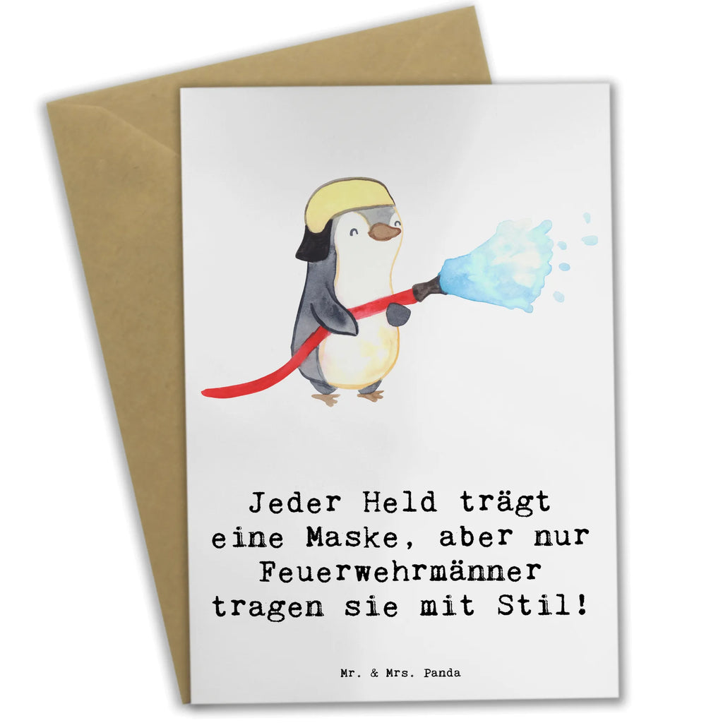 Greetings card Jeder Held trägt eine Maske, aber nur Feuerwehrmänner tragen sie mit Stil! Einladungskarte, Grußkarte, Hochzeitskarte, Ansichtskarten, Geburtstagskarte, Karte, Glückwunschkarte, Klappkarte, Beruf, Ausbildung, Jubiläum, Abschied, Rente, Kollege, Kollegin, Geschenk, Schenken, Arbeitskollege, Mitarbeiter, Firma, Danke, Dankeschön