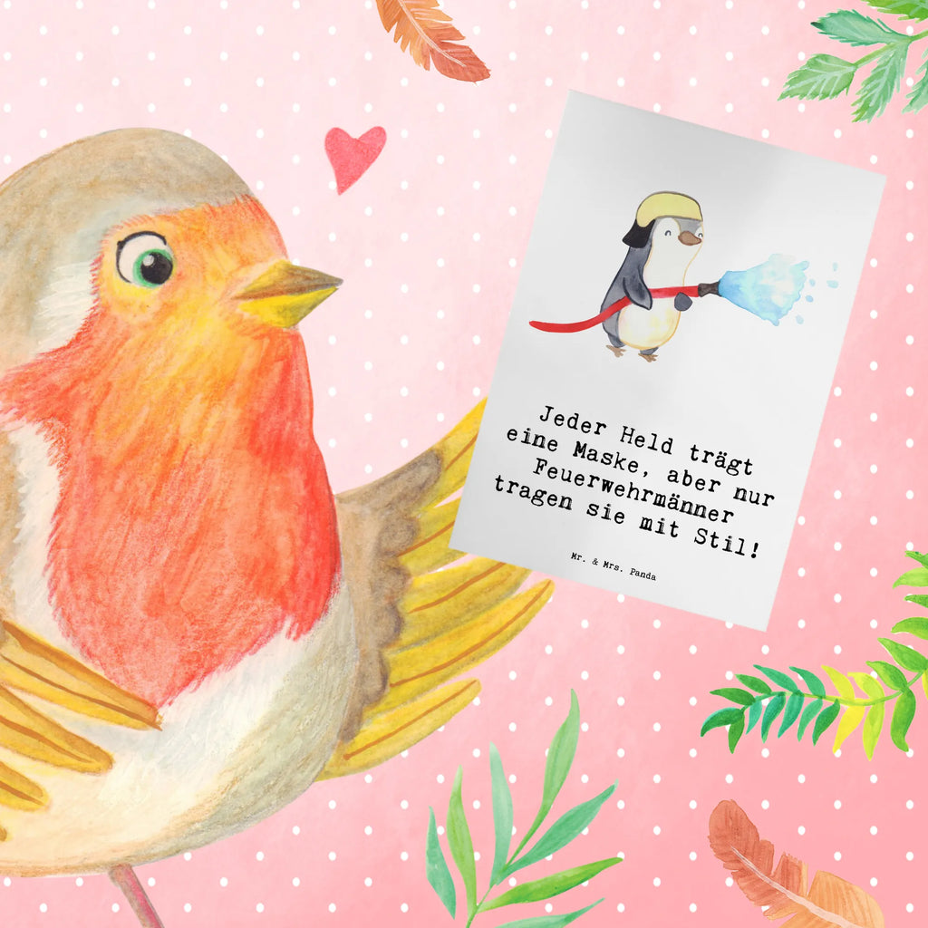 Greetings card Jeder Held trägt eine Maske, aber nur Feuerwehrmänner tragen sie mit Stil! Einladungskarte, Grußkarte, Hochzeitskarte, Ansichtskarten, Geburtstagskarte, Karte, Glückwunschkarte, Klappkarte, Beruf, Ausbildung, Jubiläum, Abschied, Rente, Kollege, Kollegin, Geschenk, Schenken, Arbeitskollege, Mitarbeiter, Firma, Danke, Dankeschön