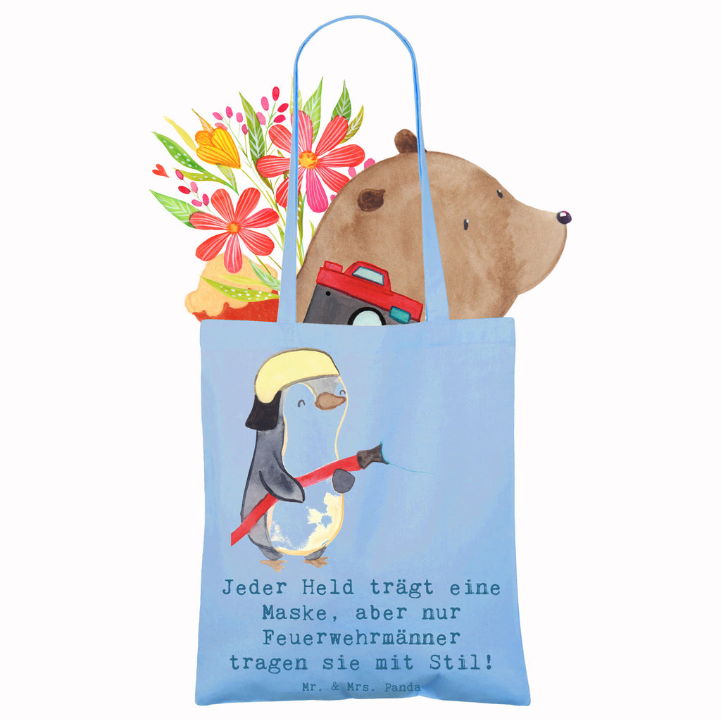 Tote bag Jeder Held trägt eine Maske, aber nur Feuerwehrmänner tragen sie mit Stil! Jutetasche, Beutel, Schultertasche, Badetasche, Jutebeutel, Strandtasche, Tragetasche, Stoffbeutel, Einkaufstüte, Shopper, Beuteltasche, Stofftasche, Laptoptasche, Umhängetasche, Einkaufstasche, Tasche, Beruf, Ausbildung, Jubiläum, Abschied, Rente, Kollege, Kollegin, Geschenk, Schenken, Arbeitskollege, Mitarbeiter, Firma, Danke, Dankeschön