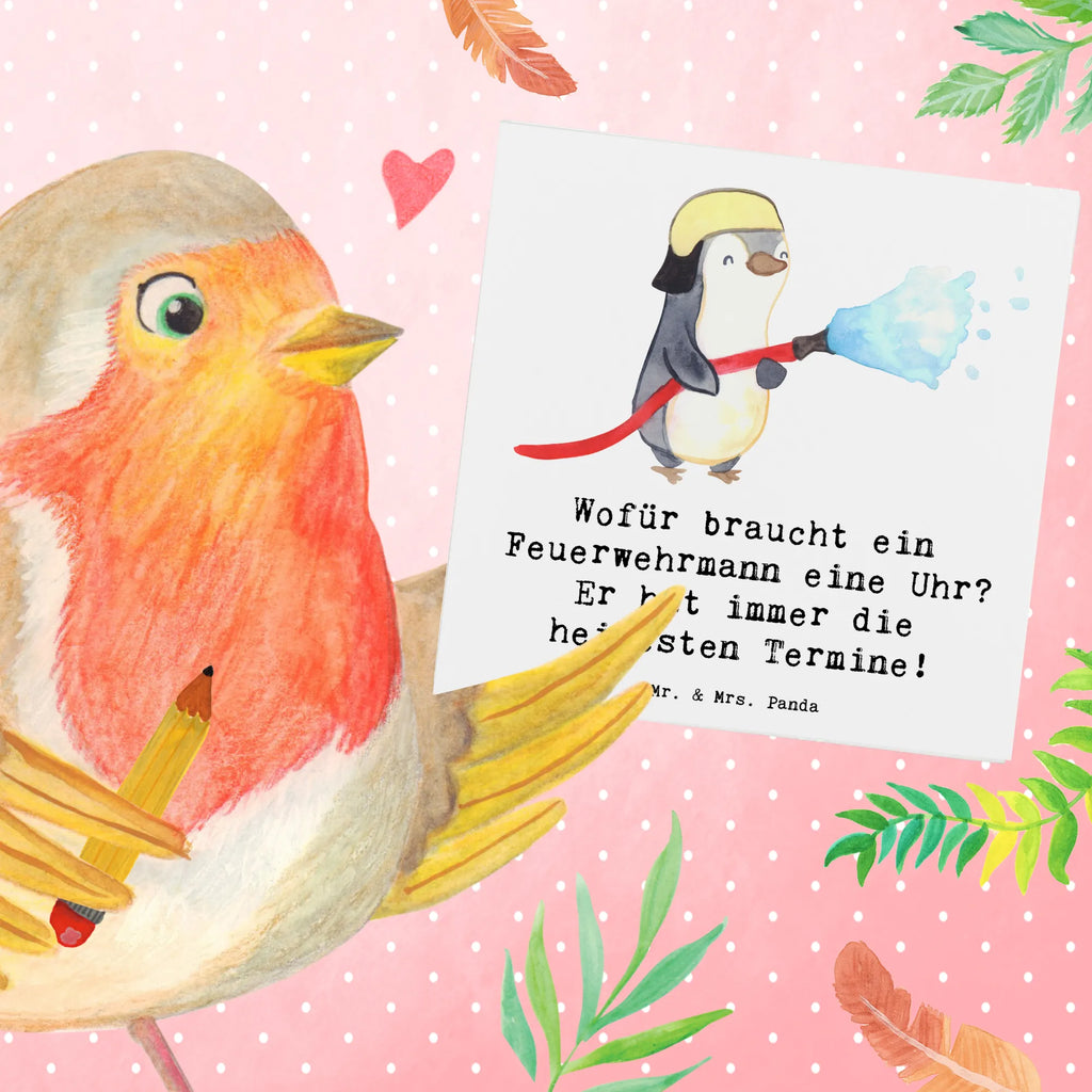 Deluxe Card Wofür braucht ein Feuerwehrmann eine Uhr? Er hat immer die heißesten Termine! Karte, Einladungskarte, Klappkarte, Geburtstagskarte, Grußkarte, Hochzeitskarte, Glückwunschkarte, Hochwertige Klappkarte, Hochwertige Grußkarte, Beruf, Ausbildung, Jubiläum, Abschied, Rente, Kollege, Kollegin, Geschenk, Schenken, Arbeitskollege, Mitarbeiter, Firma, Danke, Dankeschön