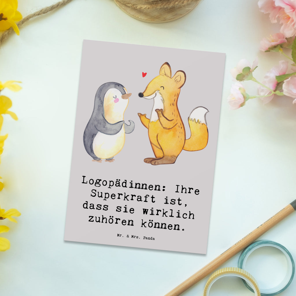 Postcard Logopädinnen: Ihre Superkraft ist, dass sie wirklich zuhören können. Grußkarte, Karte, Einladung, Einladungskarte, Ansichtskarten, Einladung Geburtstag, Dankeskarte, Geschenkkarte, Einladungskarten Geburtstag, Postkarte, Ansichtskarte, Geburtstagskarte, Beruf, Ausbildung, Jubiläum, Abschied, Rente, Kollege, Kollegin, Geschenk, Schenken, Arbeitskollege, Mitarbeiter, Firma, Danke, Dankeschön