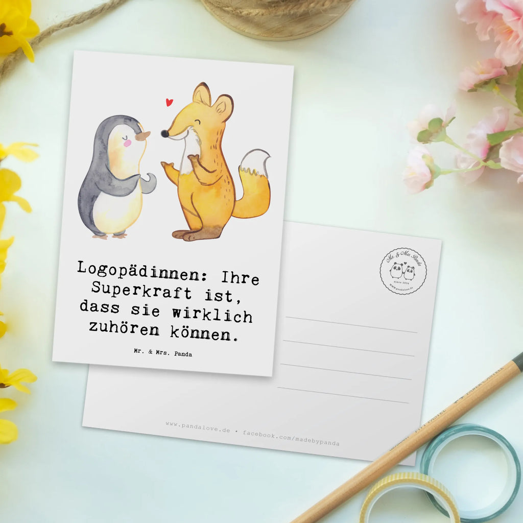 Postcard Logopädinnen: Ihre Superkraft ist, dass sie wirklich zuhören können. Grußkarte, Karte, Einladung, Einladungskarte, Ansichtskarten, Einladung Geburtstag, Dankeskarte, Geschenkkarte, Einladungskarten Geburtstag, Postkarte, Ansichtskarte, Geburtstagskarte, Beruf, Ausbildung, Jubiläum, Abschied, Rente, Kollege, Kollegin, Geschenk, Schenken, Arbeitskollege, Mitarbeiter, Firma, Danke, Dankeschön