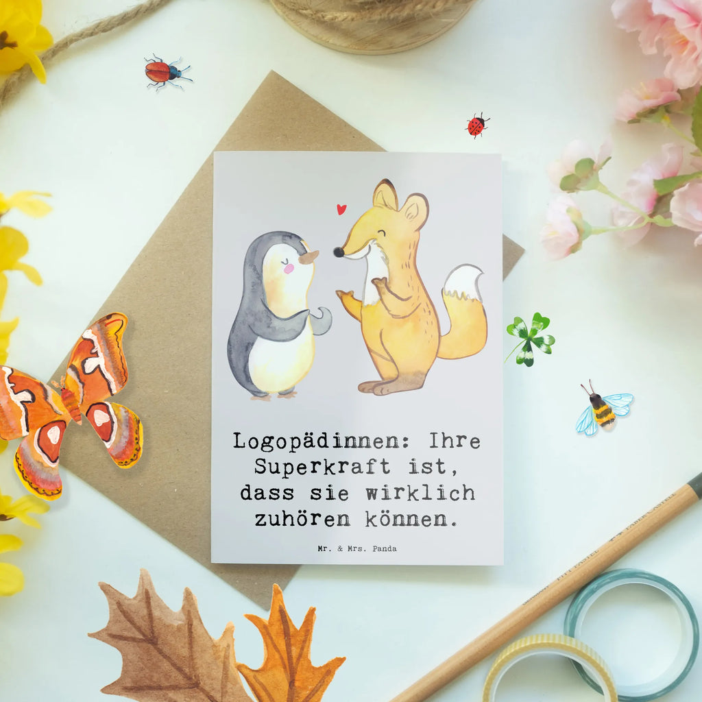 Greetings card Logopädinnen: Ihre Superkraft ist, dass sie wirklich zuhören können. Einladungskarte, Grußkarte, Glückwunschkarte, Karte, Hochzeitskarte, Klappkarte, Geburtstagskarte, Ansichtskarten, Beruf, Ausbildung, Jubiläum, Abschied, Rente, Kollege, Kollegin, Geschenk, Schenken, Arbeitskollege, Mitarbeiter, Firma, Danke, Dankeschön
