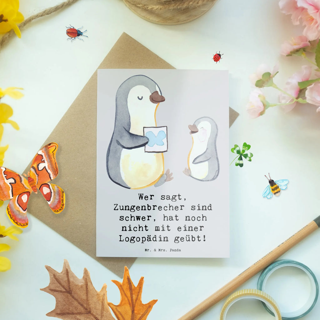 Greetings card Wer sagt, Zungenbrecher sind schwer, hat noch nicht mit einer Logopädin geübt! Einladungskarte, Klappkarte, Hochzeitskarte, Ansichtskarten, Karte, Geburtstagskarte, Grußkarte, Glückwunschkarte, Beruf, Ausbildung, Jubiläum, Abschied, Rente, Kollege, Kollegin, Geschenk, Schenken, Arbeitskollege, Mitarbeiter, Firma, Danke, Dankeschön
