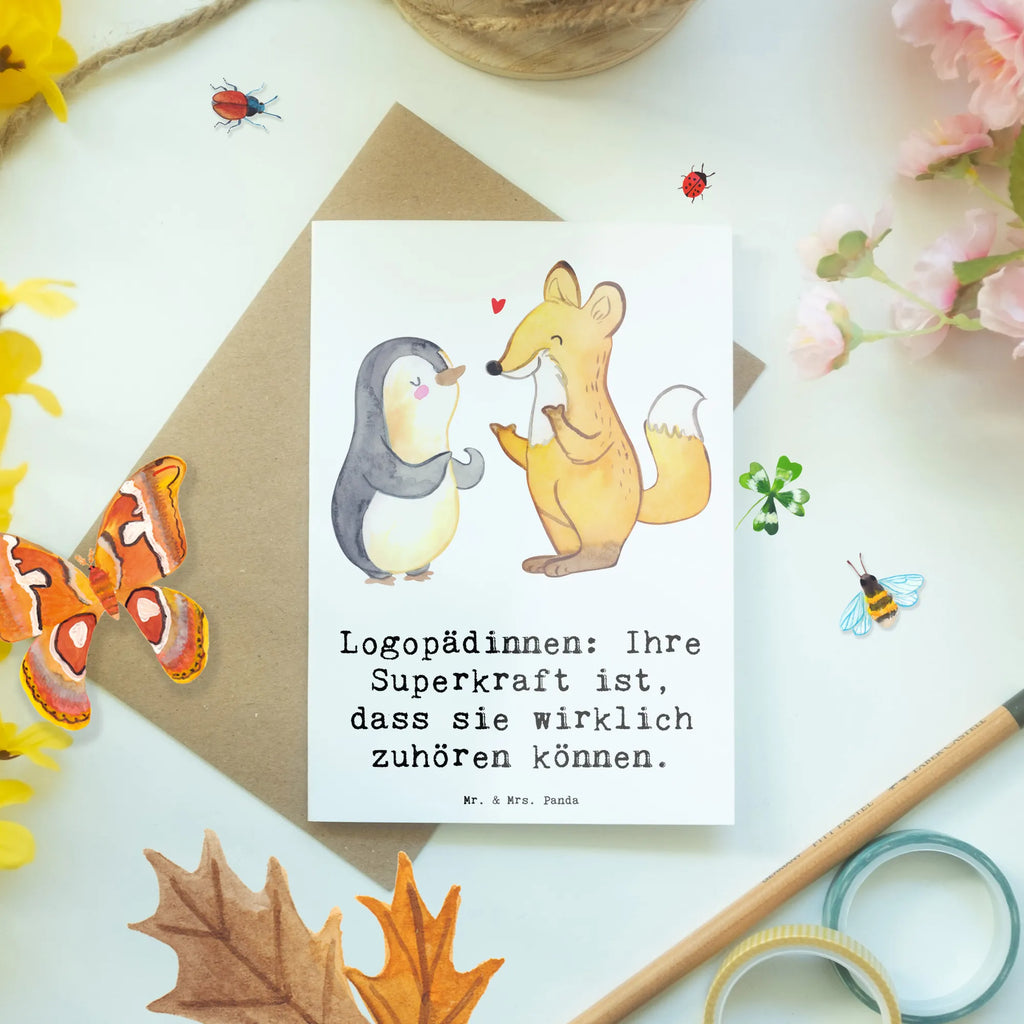 Greetings card Logopädinnen: Ihre Superkraft ist, dass sie wirklich zuhören können. Einladungskarte, Grußkarte, Glückwunschkarte, Karte, Hochzeitskarte, Klappkarte, Geburtstagskarte, Ansichtskarten, Beruf, Ausbildung, Jubiläum, Abschied, Rente, Kollege, Kollegin, Geschenk, Schenken, Arbeitskollege, Mitarbeiter, Firma, Danke, Dankeschön