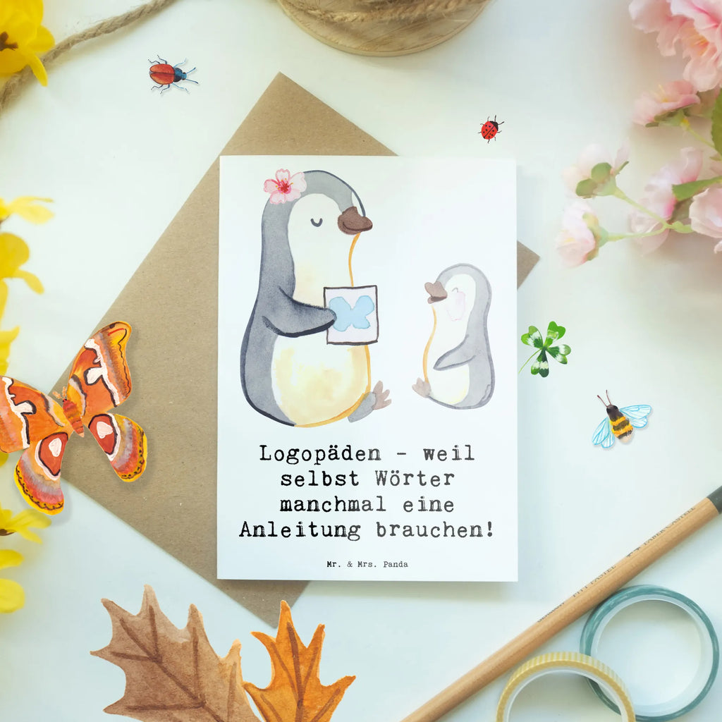 Greetings card Logopäden - weil selbst Wörter manchmal eine Anleitung brauchen! Hochzeitskarte, Karte, Geburtstagskarte, Grußkarte, Klappkarte, Glückwunschkarte, Einladungskarte, Ansichtskarten, Beruf, Ausbildung, Jubiläum, Abschied, Rente, Kollege, Kollegin, Geschenk, Schenken, Arbeitskollege, Mitarbeiter, Firma, Danke, Dankeschön