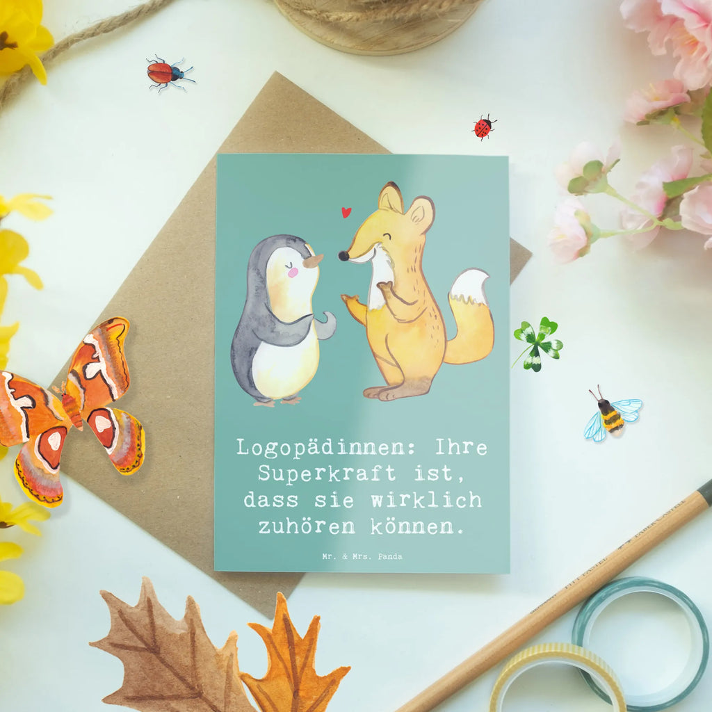 Greetings card Logopädinnen: Ihre Superkraft ist, dass sie wirklich zuhören können. Einladungskarte, Grußkarte, Glückwunschkarte, Karte, Hochzeitskarte, Klappkarte, Geburtstagskarte, Ansichtskarten, Beruf, Ausbildung, Jubiläum, Abschied, Rente, Kollege, Kollegin, Geschenk, Schenken, Arbeitskollege, Mitarbeiter, Firma, Danke, Dankeschön