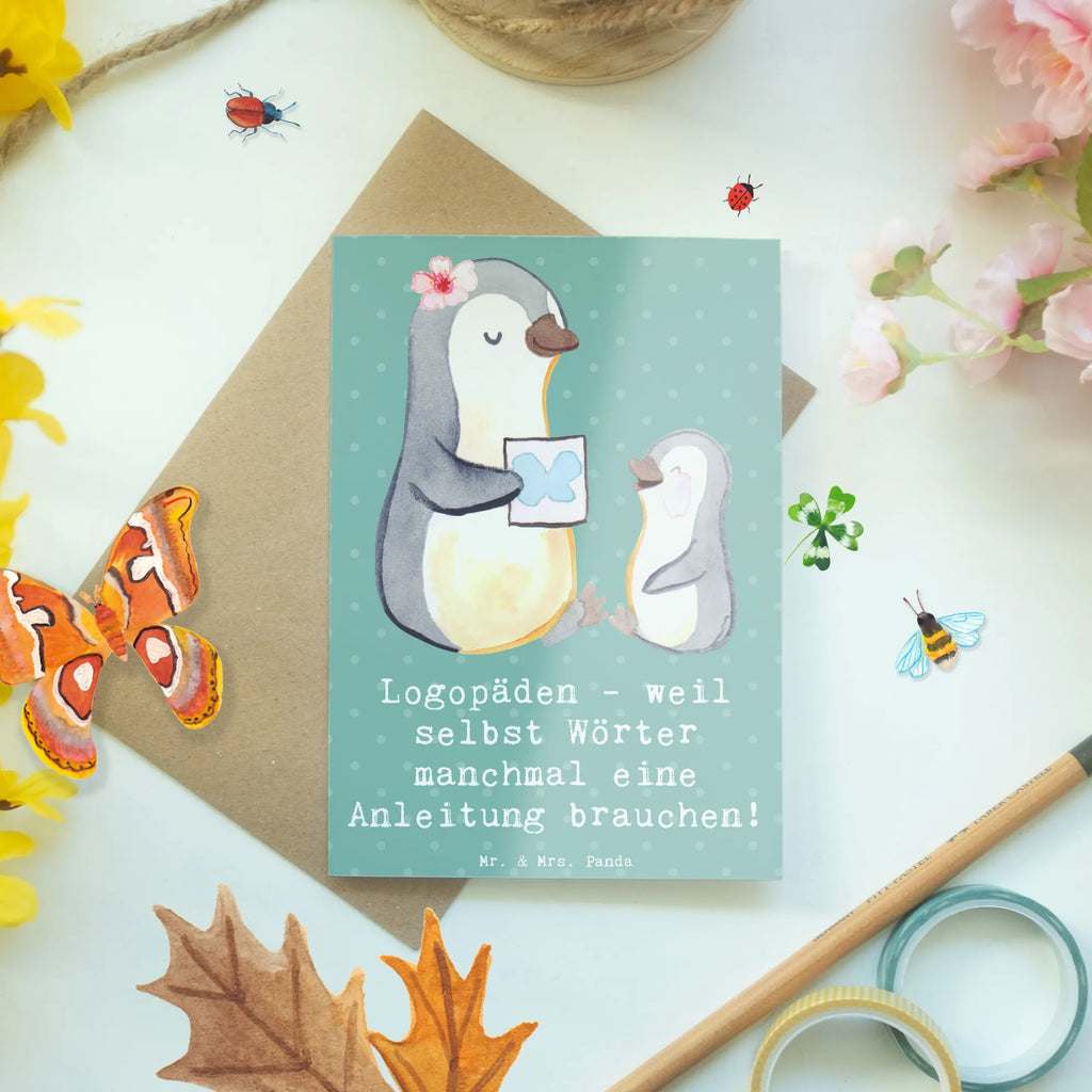 Greetings card Logopäden - weil selbst Wörter manchmal eine Anleitung brauchen! Hochzeitskarte, Karte, Geburtstagskarte, Grußkarte, Klappkarte, Glückwunschkarte, Einladungskarte, Ansichtskarten, Beruf, Ausbildung, Jubiläum, Abschied, Rente, Kollege, Kollegin, Geschenk, Schenken, Arbeitskollege, Mitarbeiter, Firma, Danke, Dankeschön