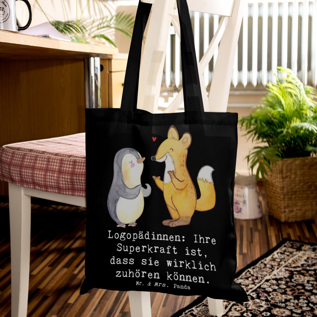 Tote bag Logopädinnen: Ihre Superkraft ist, dass sie wirklich zuhören können. Tragetasche, Badetasche, Laptoptasche, Beuteltasche, Jutetasche, Stoffbeutel, Tasche, Einkaufstüte, Einkaufstasche, Umhängetasche, Shopper, Stofftasche, Jutebeutel, Beutel, Strandtasche, Schultertasche, Beruf, Ausbildung, Jubiläum, Abschied, Rente, Kollege, Kollegin, Geschenk, Schenken, Arbeitskollege, Mitarbeiter, Firma, Danke, Dankeschön