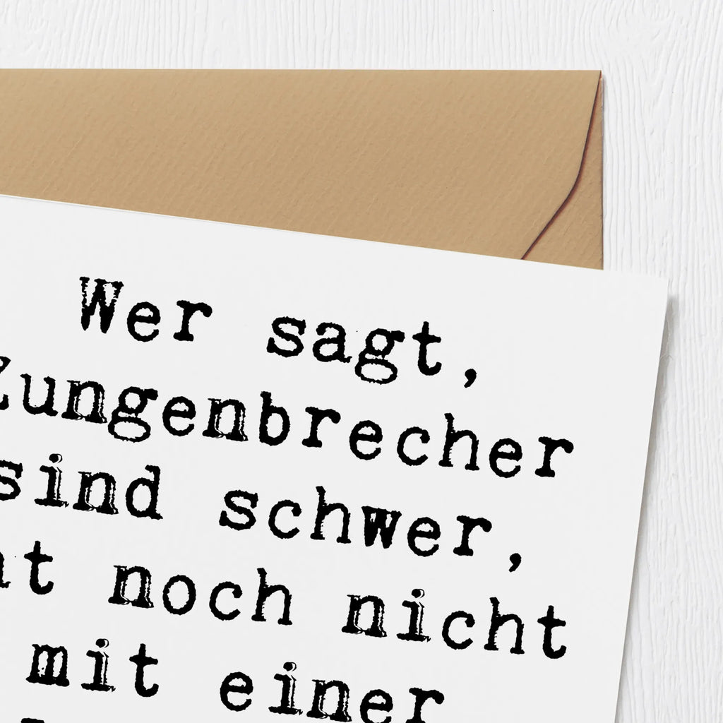 Deluxe Card Saying Wer sagt, Zungenbrecher sind schwer, hat noch nicht mit einer Logopädin geübt! Glückwunschkarte, Karte, Grußkarte, Geburtstagskarte, Klappkarte, Hochwertige Grußkarte, Hochwertige Klappkarte, Einladungskarte, Hochzeitskarte, Beruf, Ausbildung, Jubiläum, Abschied, Rente, Kollege, Kollegin, Geschenk, Schenken, Arbeitskollege, Mitarbeiter, Firma, Danke, Dankeschön