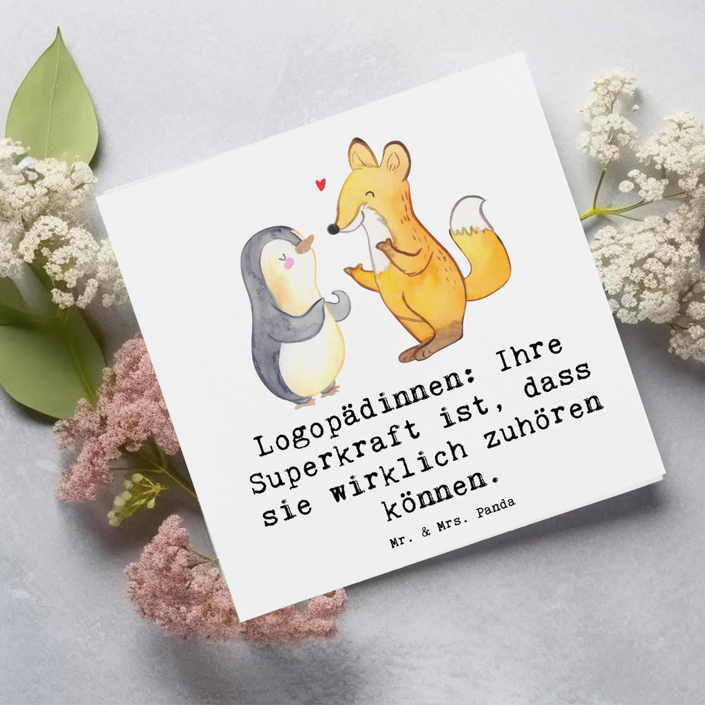 Deluxe Card Logopädinnen: Ihre Superkraft ist, dass sie wirklich zuhören können. Glückwunschkarte, Karte, Hochwertige Grußkarte, Einladungskarte, Klappkarte, Hochwertige Klappkarte, Hochzeitskarte, Grußkarte, Geburtstagskarte, Beruf, Ausbildung, Jubiläum, Abschied, Rente, Kollege, Kollegin, Geschenk, Schenken, Arbeitskollege, Mitarbeiter, Firma, Danke, Dankeschön