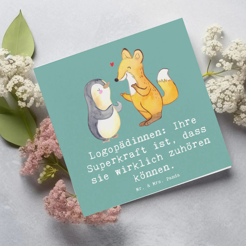 Deluxe Card Logopädinnen: Ihre Superkraft ist, dass sie wirklich zuhören können. Glückwunschkarte, Karte, Hochwertige Grußkarte, Einladungskarte, Klappkarte, Hochwertige Klappkarte, Hochzeitskarte, Grußkarte, Geburtstagskarte, Beruf, Ausbildung, Jubiläum, Abschied, Rente, Kollege, Kollegin, Geschenk, Schenken, Arbeitskollege, Mitarbeiter, Firma, Danke, Dankeschön