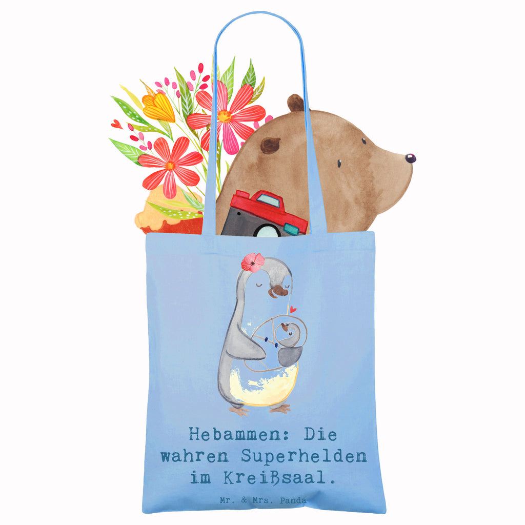 Tote bag Hebammen: Die wahren Superhelden im Kreißsaal. Laptoptasche, Jutetasche, Beuteltasche, Schultertasche, Tasche, Stoffbeutel, Badetasche, Strandtasche, Stofftasche, Tragetasche, Einkaufstüte, Beutel, Einkaufstasche, Jutebeutel, Shopper, Umhängetasche, Beruf, Ausbildung, Jubiläum, Abschied, Rente, Kollege, Kollegin, Geschenk, Schenken, Arbeitskollege, Mitarbeiter, Firma, Danke, Dankeschön
