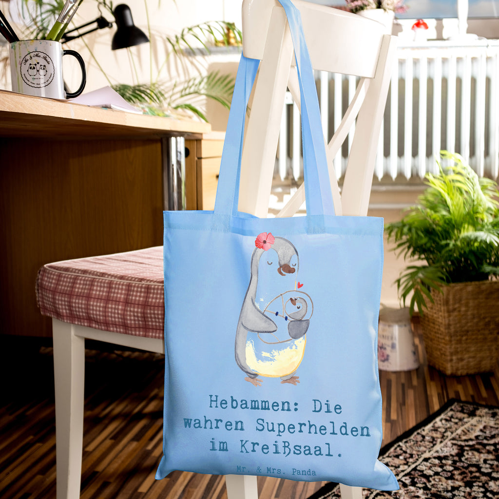 Tote bag Hebammen: Die wahren Superhelden im Kreißsaal. Laptoptasche, Jutetasche, Beuteltasche, Schultertasche, Tasche, Stoffbeutel, Badetasche, Strandtasche, Stofftasche, Tragetasche, Einkaufstüte, Beutel, Einkaufstasche, Jutebeutel, Shopper, Umhängetasche, Beruf, Ausbildung, Jubiläum, Abschied, Rente, Kollege, Kollegin, Geschenk, Schenken, Arbeitskollege, Mitarbeiter, Firma, Danke, Dankeschön