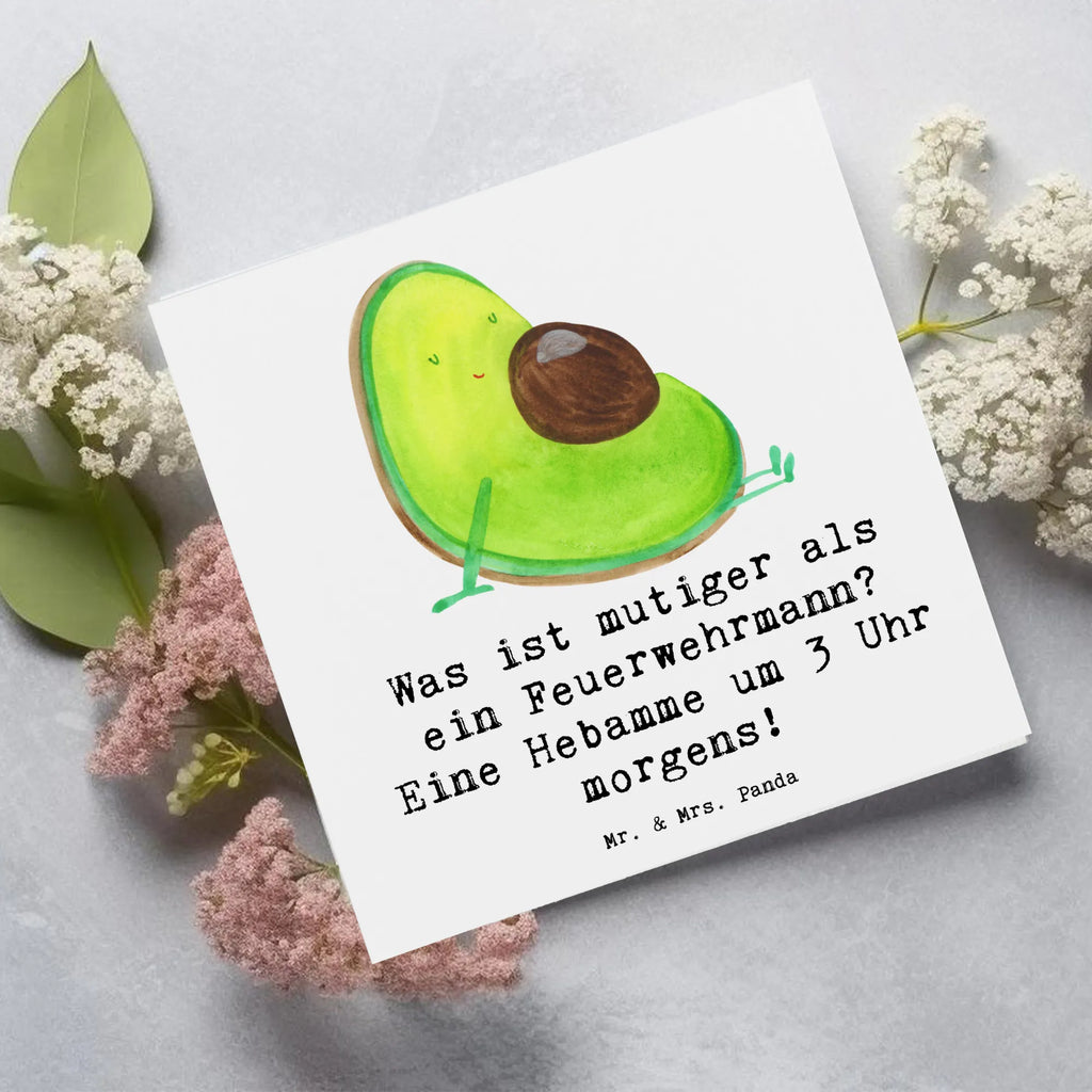 Deluxe Card Was ist mutiger als ein Feuerwehrmann? Eine Hebamme um 3 Uhr morgens! Grußkarte, Glückwunschkarte, doppelkarte, Klappkarte, faltkarte, Geschenk, Schenken, Jubiläum, Danke, Dankeschön, Beruf, Ausbildung, Abschied, Rente, Kollege, Kollegin, Arbeitskollege, Mitarbeiter, Firma