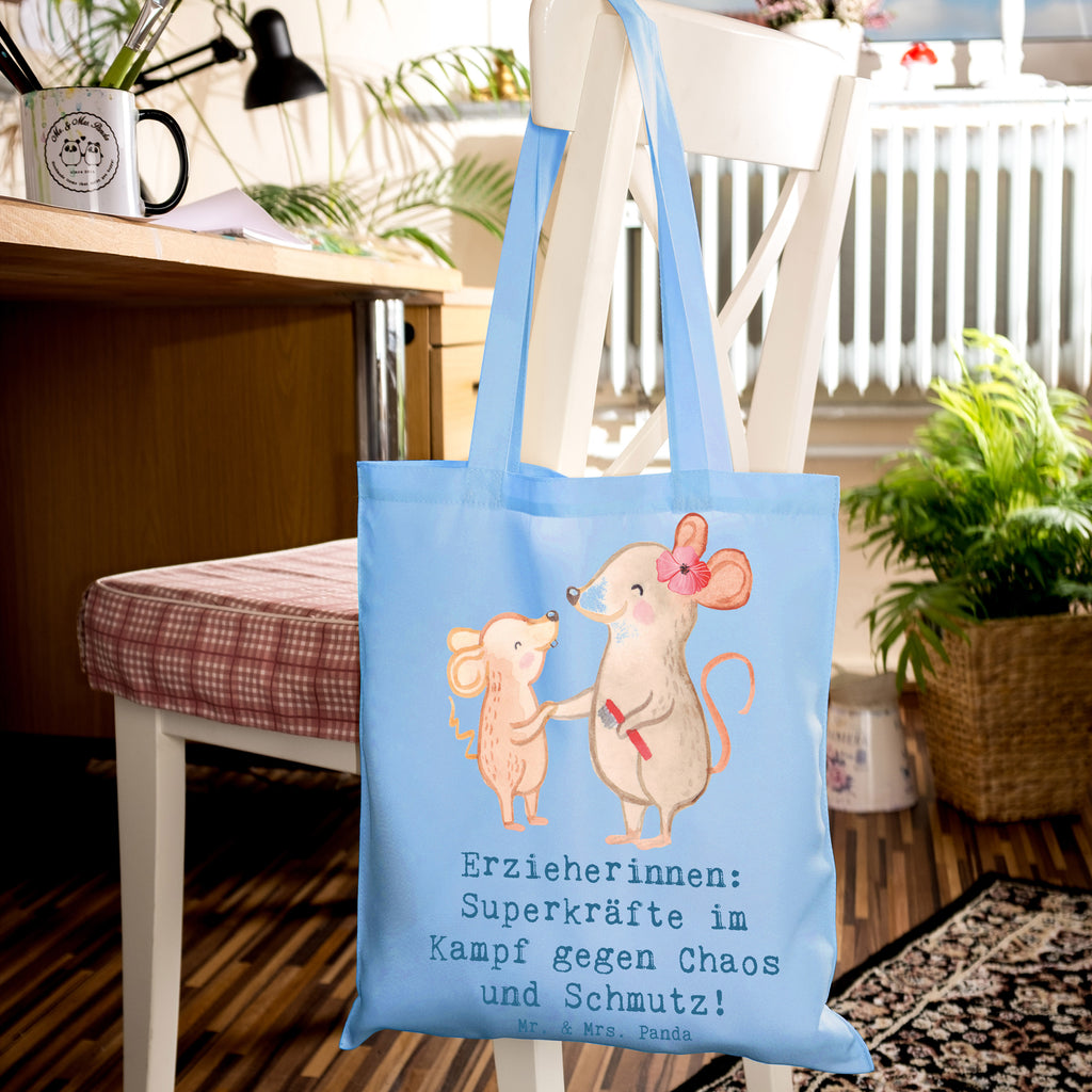 Tote bag Erzieherinnen: Superkräfte im Kampf gegen Chaos und Schmutz! Jutebeutel, Laptoptasche, Umhängetasche, Strandtasche, Beutel, Tasche, Beuteltasche, Schultertasche, Einkaufstasche, Einkaufstüte, Stofftasche, Shopper, Badetasche, Stoffbeutel, Jutetasche, Tragetasche, Beruf, Ausbildung, Jubiläum, Abschied, Rente, Kollege, Kollegin, Geschenk, Schenken, Arbeitskollege, Mitarbeiter, Firma, Danke, Dankeschön