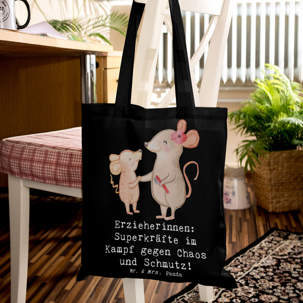 Tote bag Erzieherinnen: Superkräfte im Kampf gegen Chaos und Schmutz! Jutebeutel, Laptoptasche, Umhängetasche, Strandtasche, Beutel, Tasche, Beuteltasche, Schultertasche, Einkaufstasche, Einkaufstüte, Stofftasche, Shopper, Badetasche, Stoffbeutel, Jutetasche, Tragetasche, Beruf, Ausbildung, Jubiläum, Abschied, Rente, Kollege, Kollegin, Geschenk, Schenken, Arbeitskollege, Mitarbeiter, Firma, Danke, Dankeschön