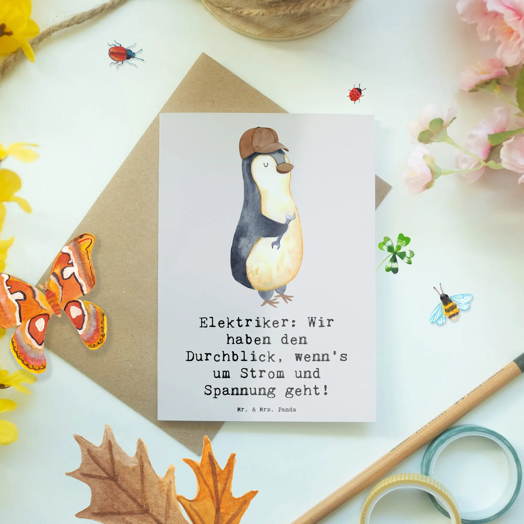 Greetings card Elektriker: Wir haben den Durchblick, wenn's um Strom und Spannung geht! Geburtstagskarte, Hochzeitskarte, Karte, Grußkarte, Glückwunschkarte, Ansichtskarten, Klappkarte, Einladungskarte, Beruf, Ausbildung, Jubiläum, Abschied, Rente, Kollege, Kollegin, Geschenk, Schenken, Arbeitskollege, Mitarbeiter, Firma, Danke, Dankeschön