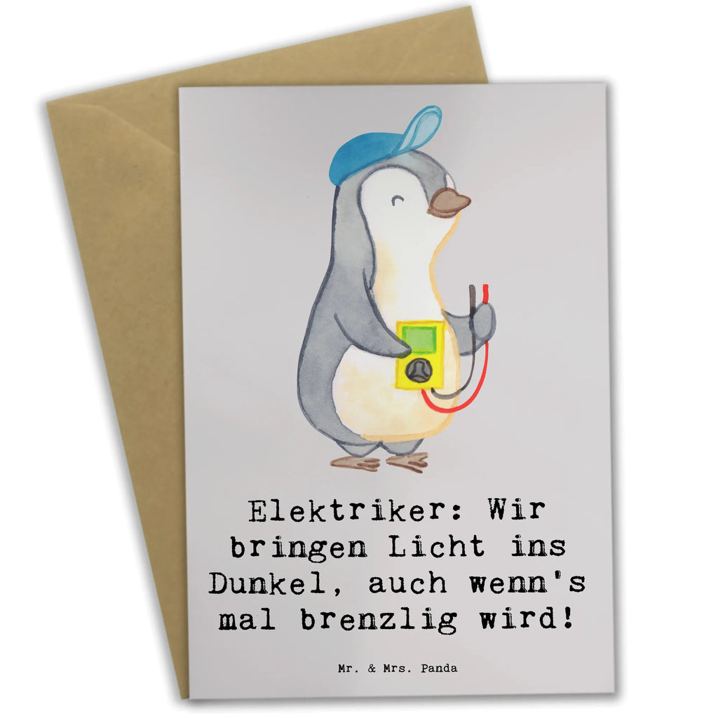 Greetings card Elektriker: Wir bringen Licht ins Dunkel, auch wenn's mal brenzlig wird! Klappkarte, Karte, Grußkarte, Glückwunschkarte, Einladungskarte, Ansichtskarten, Hochzeitskarte, Geburtstagskarte, Beruf, Ausbildung, Jubiläum, Abschied, Rente, Kollege, Kollegin, Geschenk, Schenken, Arbeitskollege, Mitarbeiter, Firma, Danke, Dankeschön