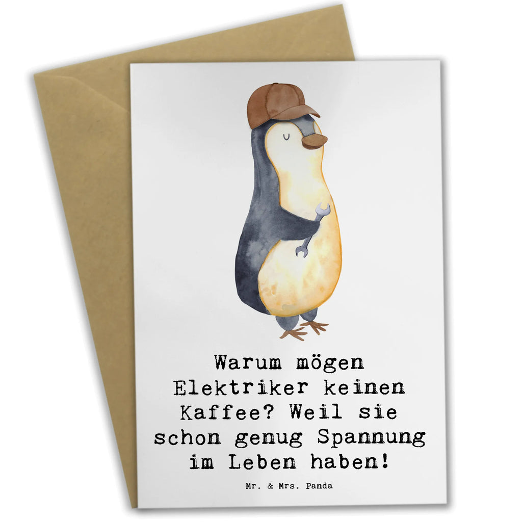 Greetings card Warum mögen Elektriker keinen Kaffee? Weil sie schon genug Spannung im Leben haben! Klappkarte, Geburtstagskarte, Einladungskarte, Ansichtskarten, Karte, Grußkarte, Glückwunschkarte, Hochzeitskarte, Beruf, Ausbildung, Jubiläum, Abschied, Rente, Kollege, Kollegin, Geschenk, Schenken, Arbeitskollege, Mitarbeiter, Firma, Danke, Dankeschön