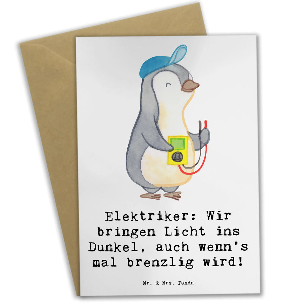 Greetings card Elektriker: Wir bringen Licht ins Dunkel, auch wenn's mal brenzlig wird! Klappkarte, Karte, Grußkarte, Glückwunschkarte, Einladungskarte, Ansichtskarten, Hochzeitskarte, Geburtstagskarte, Beruf, Ausbildung, Jubiläum, Abschied, Rente, Kollege, Kollegin, Geschenk, Schenken, Arbeitskollege, Mitarbeiter, Firma, Danke, Dankeschön