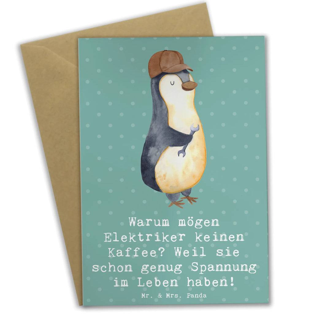 Greetings card Warum mögen Elektriker keinen Kaffee? Weil sie schon genug Spannung im Leben haben! Klappkarte, Geburtstagskarte, Einladungskarte, Ansichtskarten, Karte, Grußkarte, Glückwunschkarte, Hochzeitskarte, Beruf, Ausbildung, Jubiläum, Abschied, Rente, Kollege, Kollegin, Geschenk, Schenken, Arbeitskollege, Mitarbeiter, Firma, Danke, Dankeschön