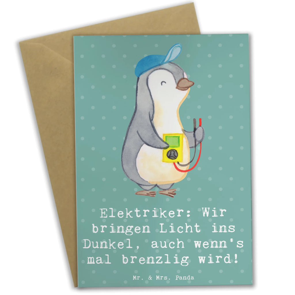 Greetings card Elektriker: Wir bringen Licht ins Dunkel, auch wenn's mal brenzlig wird! Klappkarte, Karte, Grußkarte, Glückwunschkarte, Einladungskarte, Ansichtskarten, Hochzeitskarte, Geburtstagskarte, Beruf, Ausbildung, Jubiläum, Abschied, Rente, Kollege, Kollegin, Geschenk, Schenken, Arbeitskollege, Mitarbeiter, Firma, Danke, Dankeschön