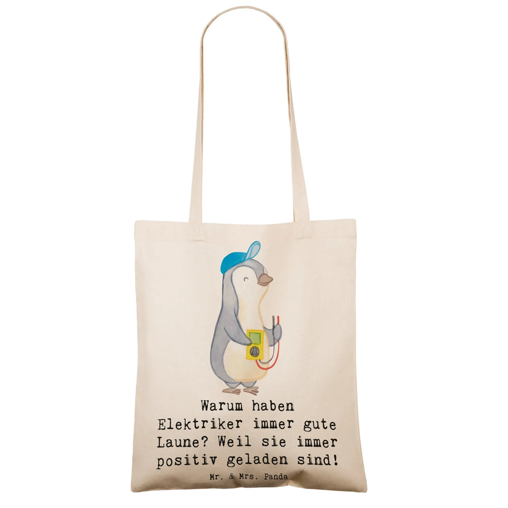 Tote bag Warum haben Elektriker immer gute Laune? Weil sie immer positiv geladen sind! Laptoptasche, Einkaufstasche, Tragetasche, Beuteltasche, Tasche, Beutel, Jutetasche, Stoffbeutel, Schultertasche, Shopper, Strandtasche, Badetasche, Umhängetasche, Jutebeutel, Stofftasche, Einkaufstüte, Beruf, Ausbildung, Jubiläum, Abschied, Rente, Kollege, Kollegin, Geschenk, Schenken, Arbeitskollege, Mitarbeiter, Firma, Danke, Dankeschön