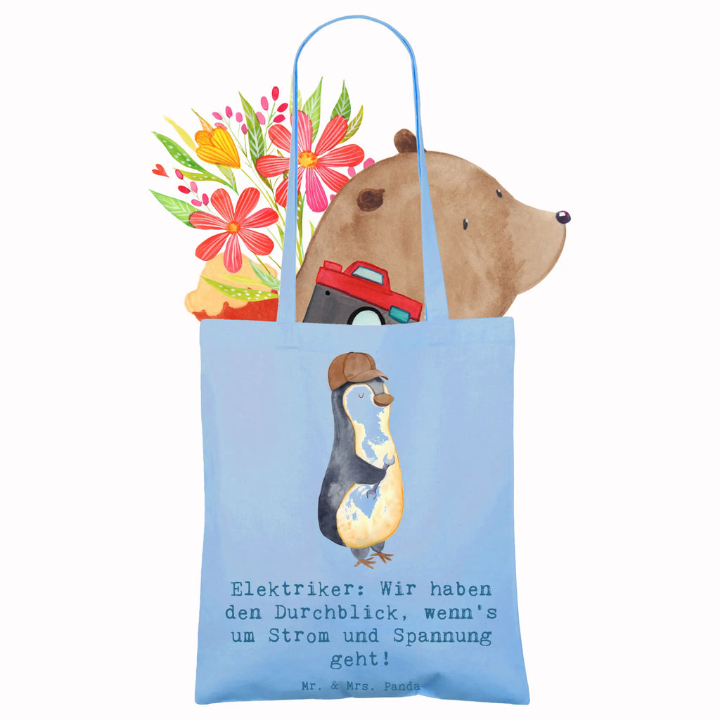 Tote bag Elektriker: Wir haben den Durchblick, wenn's um Strom und Spannung geht! Einkaufstasche, Beuteltasche, Jutebeutel, Umhängetasche, Jutetasche, Laptoptasche, Beutel, Strandtasche, Tragetasche, Stofftasche, Tasche, Shopper, Badetasche, Schultertasche, Stoffbeutel, Einkaufstüte, Beruf, Ausbildung, Jubiläum, Abschied, Rente, Kollege, Kollegin, Geschenk, Schenken, Arbeitskollege, Mitarbeiter, Firma, Danke, Dankeschön
