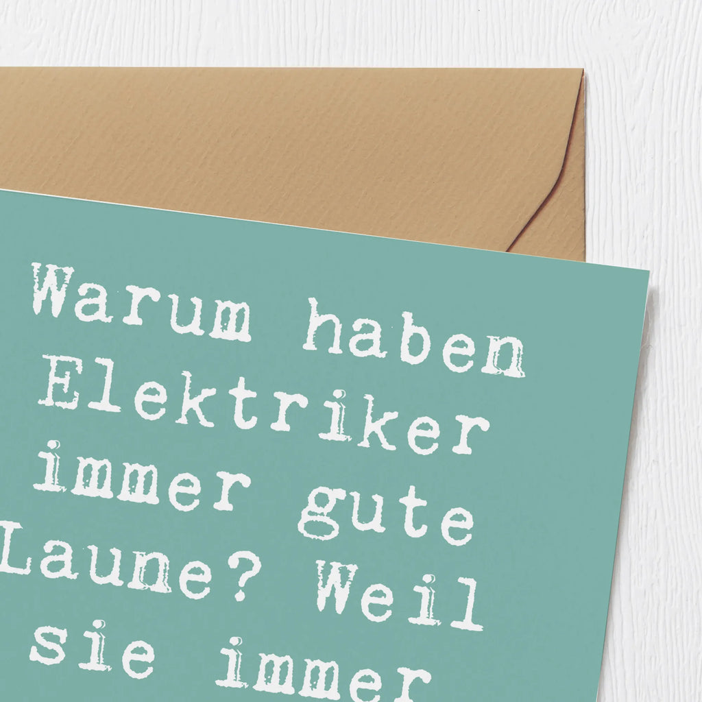 Deluxe Card Saying Warum haben Elektriker immer gute Laune? Weil sie immer positiv geladen sind! Karte, Hochzeitskarte, Hochwertige Grußkarte, Glückwunschkarte, Hochwertige Klappkarte, Einladungskarte, Grußkarte, Geburtstagskarte, Klappkarte, Beruf, Ausbildung, Jubiläum, Abschied, Rente, Kollege, Kollegin, Geschenk, Schenken, Arbeitskollege, Mitarbeiter, Firma, Danke, Dankeschön