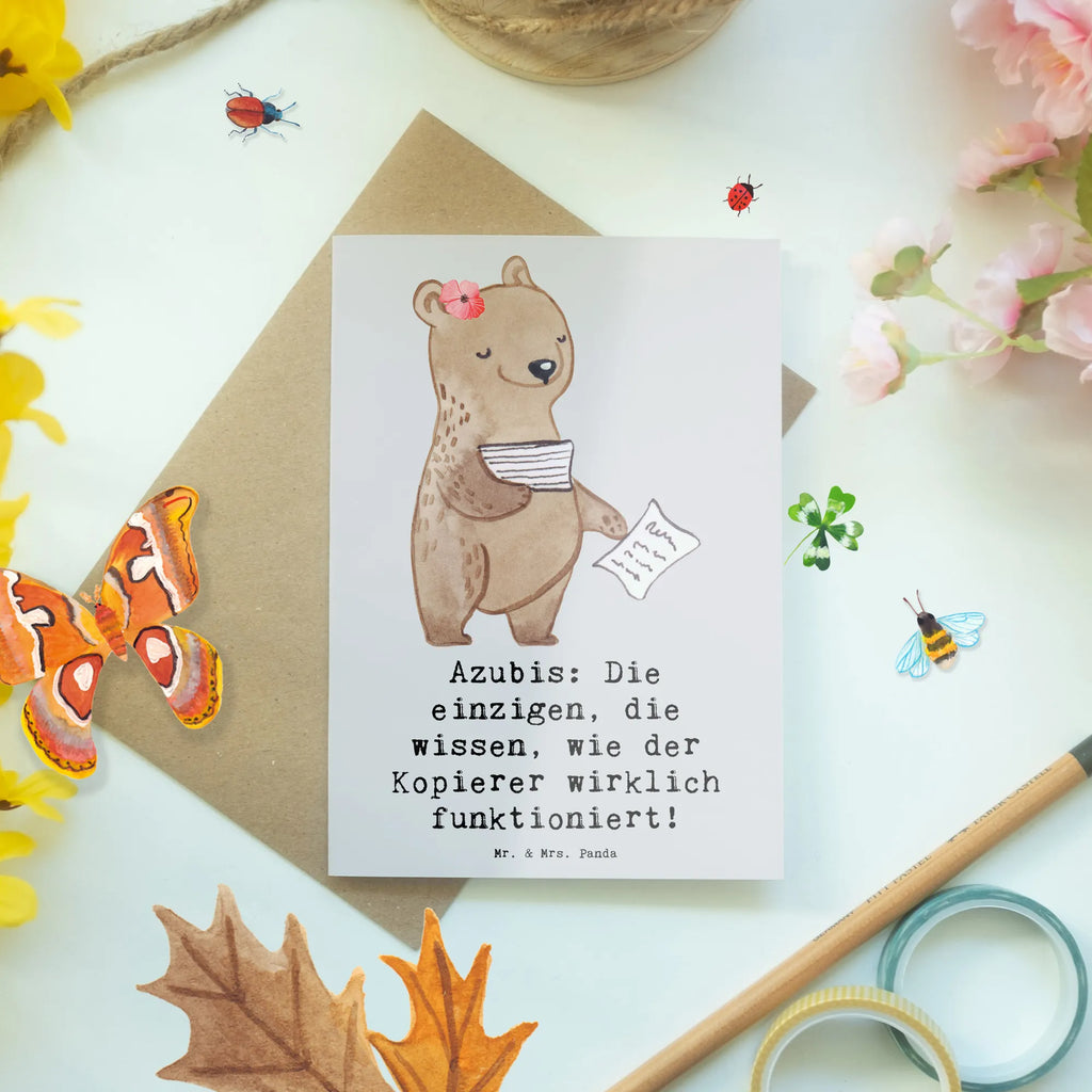 Greetings card Azubis: Die einzigen, die wissen, wie der Kopierer wirklich funktioniert! Karte, Ansichtskarten, Grußkarte, Geburtstagskarte, Klappkarte, Glückwunschkarte, Einladungskarte, Hochzeitskarte, Beruf, Ausbildung, Jubiläum, Abschied, Rente, Kollege, Kollegin, Geschenk, Schenken, Arbeitskollege, Mitarbeiter, Firma, Danke, Dankeschön