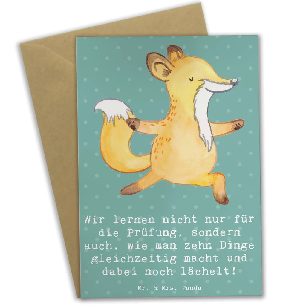Greetings card Wir lernen nicht nur für die Prüfung, sondern auch, wie man zehn Dinge gleichzeitig macht und dabei noch lächelt! Geburtstagskarte, Glückwunschkarte, Karte, Ansichtskarten, Einladungskarte, Klappkarte, Hochzeitskarte, Grußkarte, Beruf, Ausbildung, Jubiläum, Abschied, Rente, Kollege, Kollegin, Geschenk, Schenken, Arbeitskollege, Mitarbeiter, Firma, Danke, Dankeschön