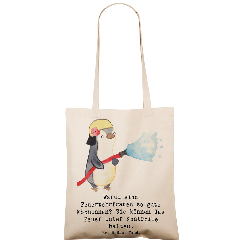 Tote bag Warum sind Feuerwehrfrauen so gute Köchinnen? Sie können das Feuer unter Kontrolle halten! Jutetasche, Stofftasche, Strandtasche, Tragetasche, Einkaufstasche, Laptoptasche, Einkaufstüte, Stoffbeutel, Tasche, Umhängetasche, Jutebeutel, Schultertasche, Beuteltasche, Shopper, Beutel, Badetasche, Beruf, Ausbildung, Jubiläum, Abschied, Rente, Kollege, Kollegin, Geschenk, Schenken, Arbeitskollege, Mitarbeiter, Firma, Danke, Dankeschön