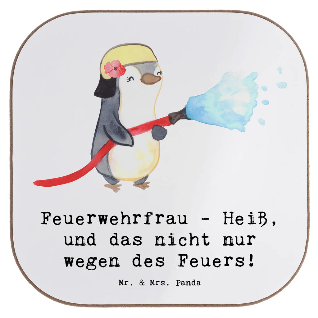 Square coaster Feuerwehrfrau - Heiß, und das nicht nur wegen des Feuers! Untersetzer, Korkuntersetzer, Untersetzer für Gläser, Tassen Untersetzer, Glasuntersetzer, Holzuntersetzer, Getränkeuntersetzer, Untersetzer Gläser, Untersetzer Holz, Untersetzer aus Holz, Bierdeckel, Untersetzer Design, Beruf, Ausbildung, Jubiläum, Abschied, Rente, Kollege, Kollegin, Geschenk, Schenken, Arbeitskollege, Mitarbeiter, Firma, Danke, Dankeschön