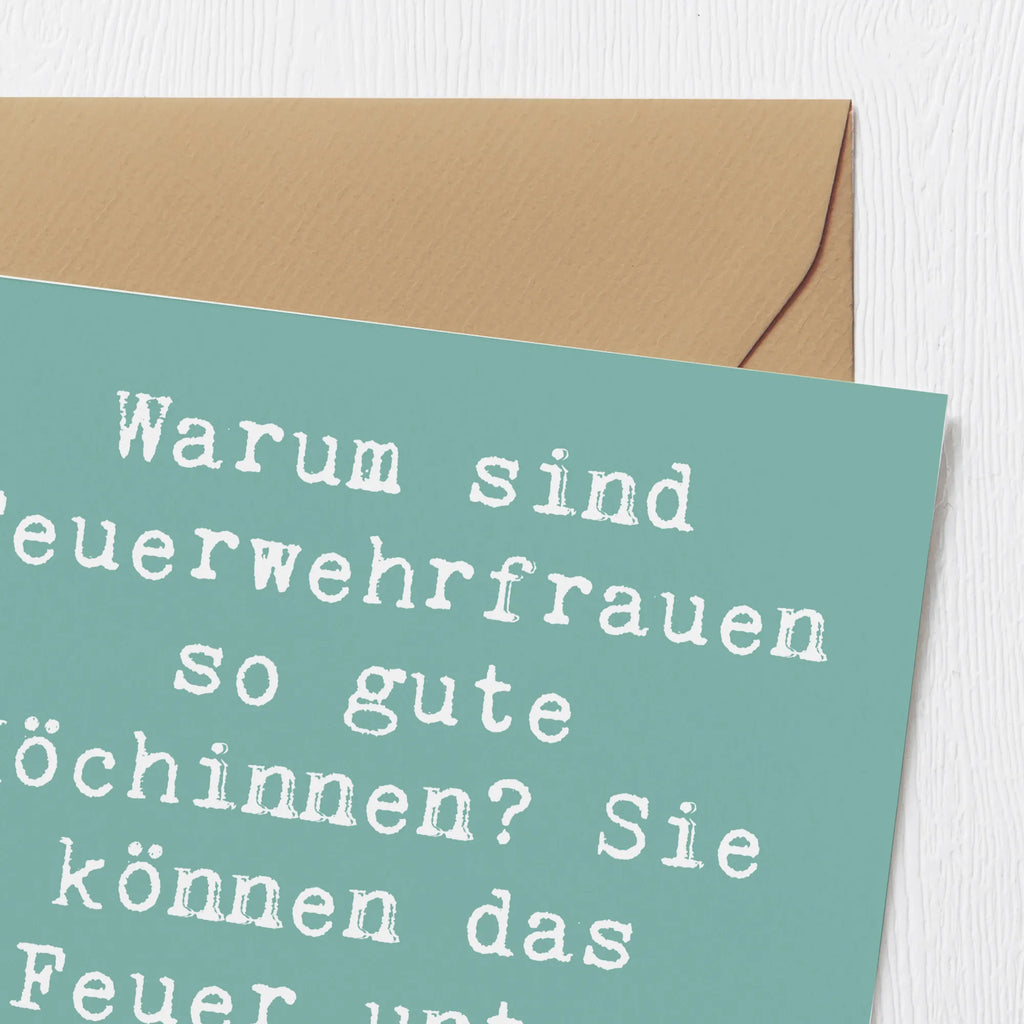 Deluxe Card Saying Warum sind Feuerwehrfrauen so gute Köchinnen? Sie können das Feuer unter Kontrolle halten! Geburtstagskarte, Hochwertige Grußkarte, Klappkarte, Karte, Hochwertige Klappkarte, Hochzeitskarte, Glückwunschkarte, Grußkarte, Einladungskarte, Beruf, Ausbildung, Jubiläum, Abschied, Rente, Kollege, Kollegin, Geschenk, Schenken, Arbeitskollege, Mitarbeiter, Firma, Danke, Dankeschön