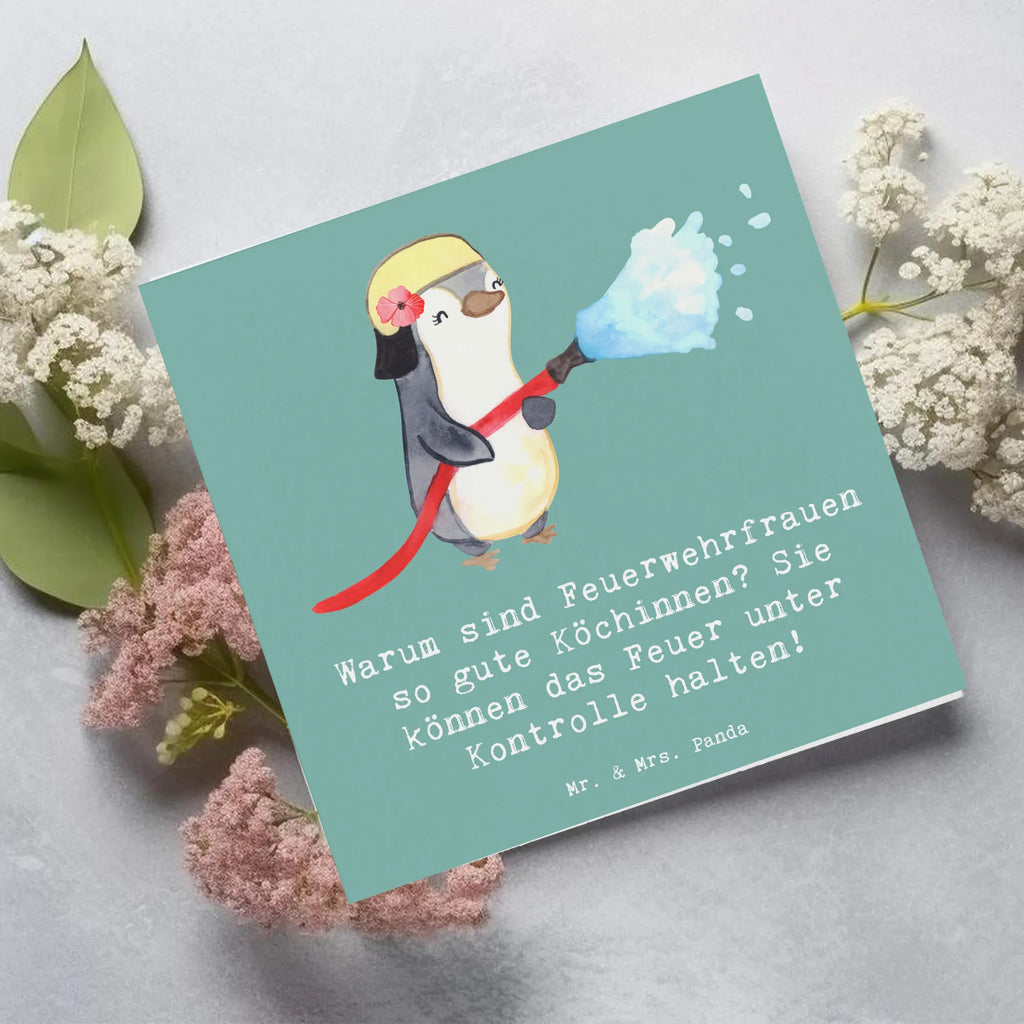 Deluxe Card Warum sind Feuerwehrfrauen so gute Köchinnen? Sie können das Feuer unter Kontrolle halten! Glückwunschkarte, Hochzeitskarte, Hochwertige Grußkarte, Karte, Grußkarte, Einladungskarte, Klappkarte, Hochwertige Klappkarte, Geburtstagskarte, Beruf, Ausbildung, Jubiläum, Abschied, Rente, Kollege, Kollegin, Geschenk, Schenken, Arbeitskollege, Mitarbeiter, Firma, Danke, Dankeschön