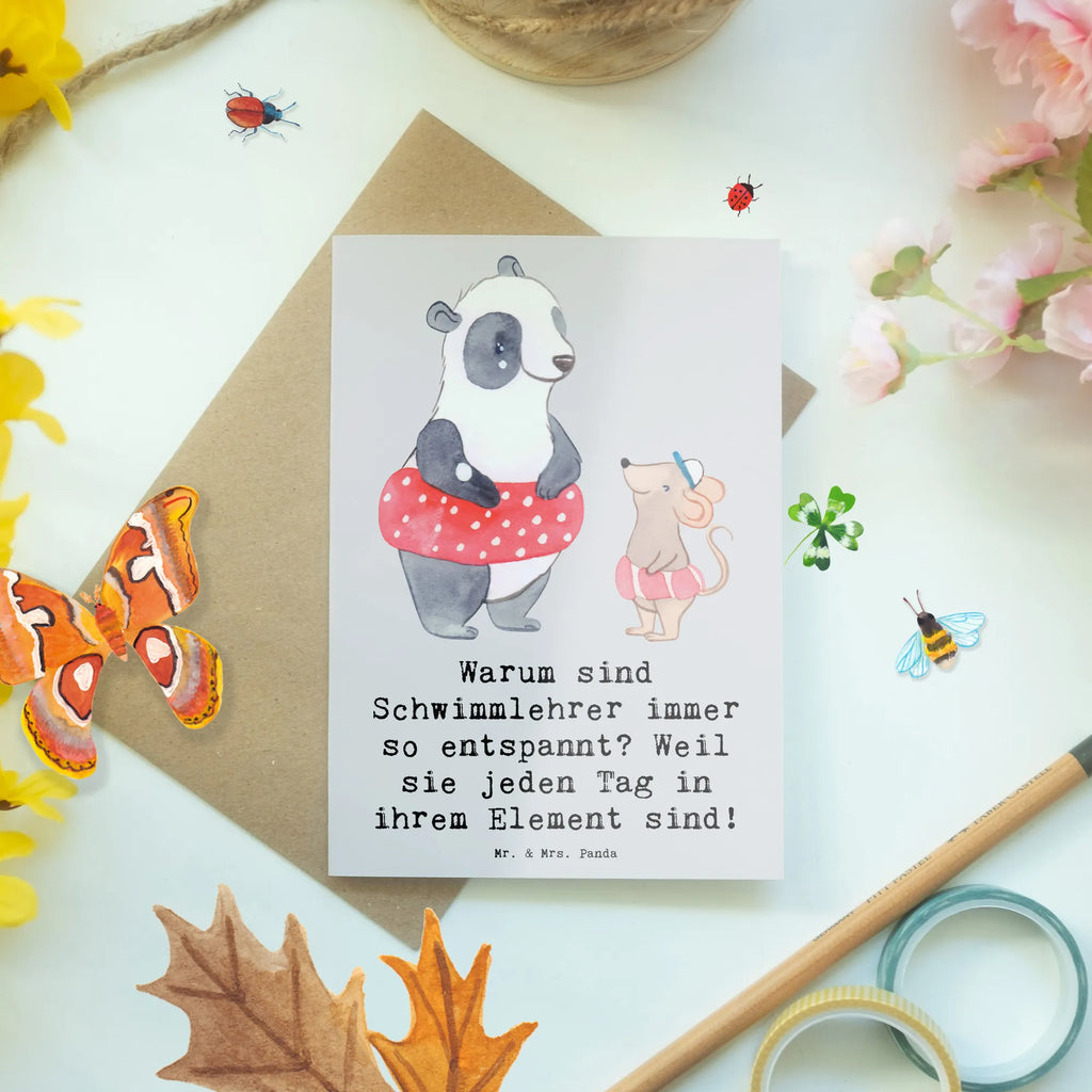 Greetings card Warum sind Schwimmlehrer immer so entspannt? Weil sie jeden Tag in ihrem Element sind! Hochzeitskarte, Geburtstagskarte, Einladungskarte, Ansichtskarten, Klappkarte, Glückwunschkarte, Karte, Grußkarte, Beruf, Ausbildung, Jubiläum, Abschied, Rente, Kollege, Kollegin, Geschenk, Schenken, Arbeitskollege, Mitarbeiter, Firma, Danke, Dankeschön