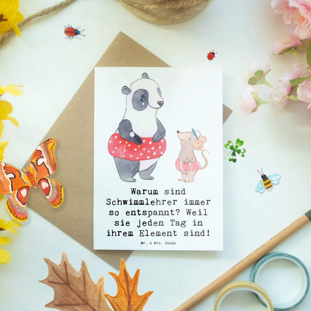 Greetings card Warum sind Schwimmlehrer immer so entspannt? Weil sie jeden Tag in ihrem Element sind! Hochzeitskarte, Geburtstagskarte, Einladungskarte, Ansichtskarten, Klappkarte, Glückwunschkarte, Karte, Grußkarte, Beruf, Ausbildung, Jubiläum, Abschied, Rente, Kollege, Kollegin, Geschenk, Schenken, Arbeitskollege, Mitarbeiter, Firma, Danke, Dankeschön